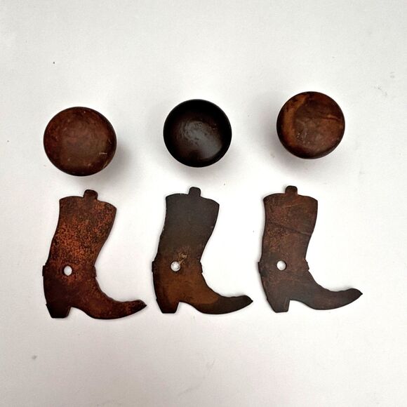 Reversible Cowboy Boot Metal Drawer Knob Natural Rust Patina Cabin Core Rustic - Picture 3 of 6